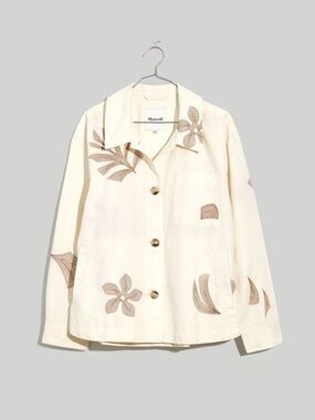 Madewell Embroidered Linen Crop Shirt-Jacket in Tropicale Floral Antique Cream M